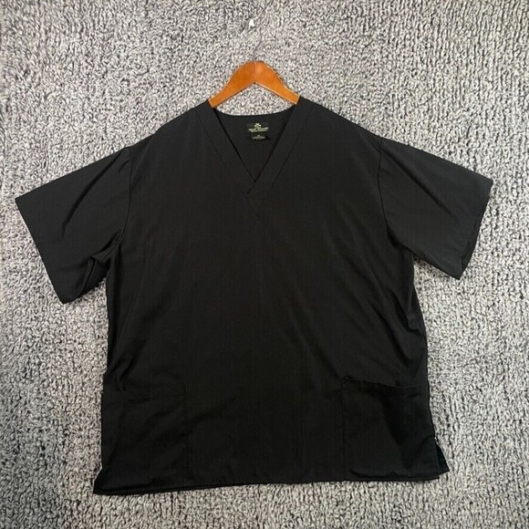 NATURAL Uniforms Scrub Top Relaxed Fit Women's 2XL Black Pockets VNeck Shirt XXL - Picture 1 of 6
